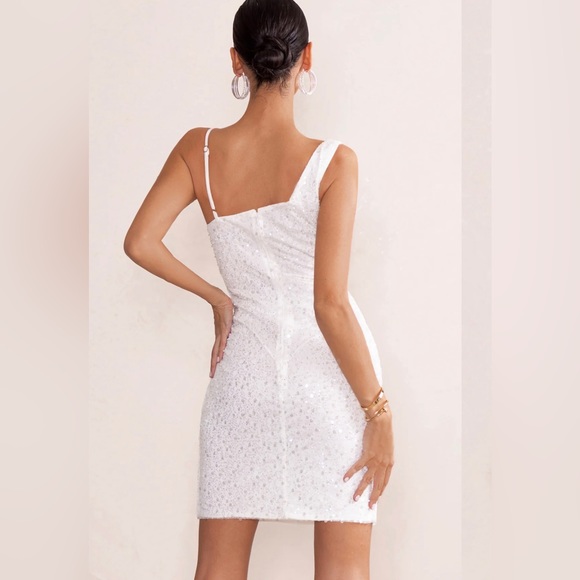 Club L Sparkly Night WHITE SEQUIN COWL NECK MINI DRESS US Size 8 - Picture 3 of 7